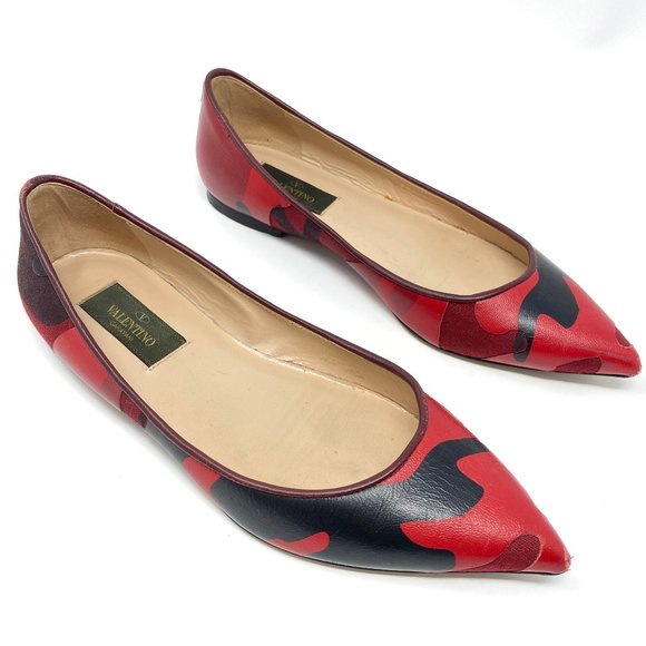 Valentino Shoes - Valentino Red Camo Rockstud Point Toe Flats